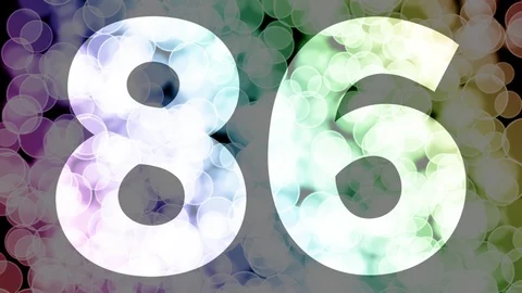 Eighty five to eighty six years birthday fade in/out animation with color bokeh Stockbeeldmateriaal 108536188