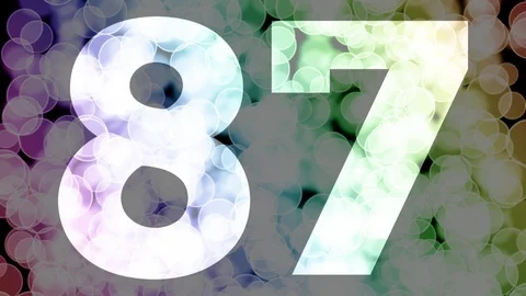 Eighty six to eighty seven years birthday fade in/out animation with color bokeh Stockbeeldmateriaal 108536264