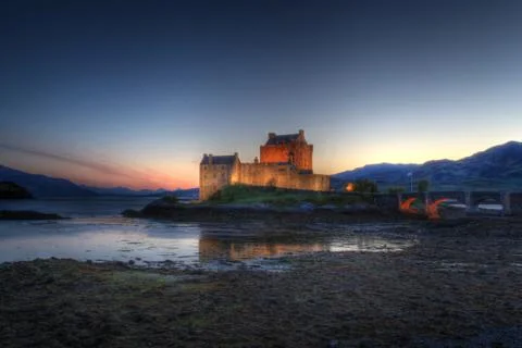 Eilan donan castle at sunset Stock Photos