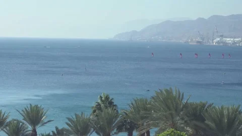 Eilat beach in winter Stock Footage 145645913
