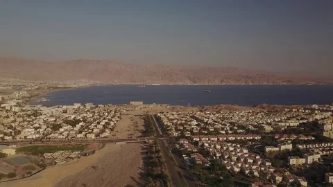 Eilat wide aerial cityscape pullout Stock Footage 83934099