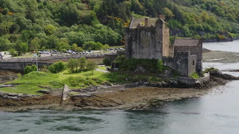 Eilean Donan Castle, Scottish Highlands - aerial footage - POI out Stock Footage 300805053