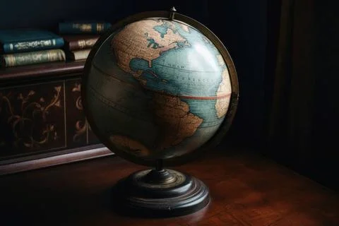 Ein alter Globus, der den Planeten Erde zeigt und mit generativer KI-Techn... Stock Photos