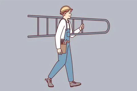Ein Bauarbeiter oder professioneller Handwerker im Overall trägt eine Trit.. Stock Photos
