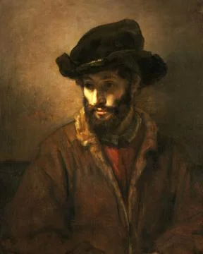 Ein beaertiger Mann mit Hut A Bearded Man Wearing a Hat Painting by Rembrandt Stock-Illustration