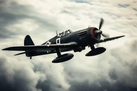 Ein Flugzeug des Zweiten Weltkriegs am dramatischen Himmel, generiert mit ... Stock Photos