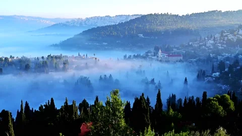 Ein Kerem cloud inversion, Jerusalem Israel; 4K Stock Footage 151513094