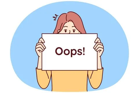 Ein Mädchen zeigt ein Schild mit der Aufschrift Oops, um die Verwirrung üb. Stock Photos
