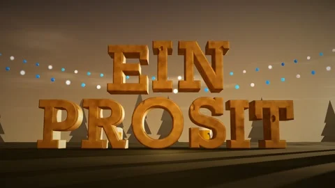 Ein Prosit Dark Oak 3D Letters with Beer Steins and Bavarian Blue and White Stock-Footage 343815259