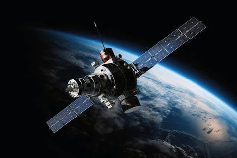 Ein Satellit im Orbit des Planeten Erde, generiert mit KI *** a Satellite ... Stock Photos