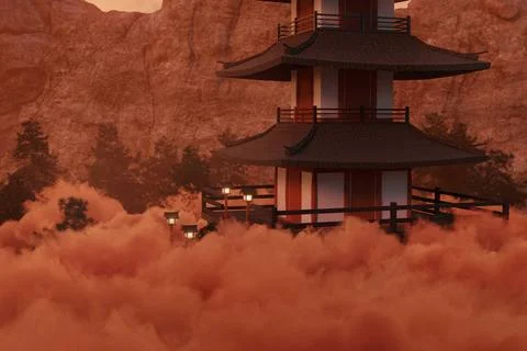 Eine hohe Pagode über einem Meer von Wolken *** a high Pagoda via a Sea fr.. Fotos Stock