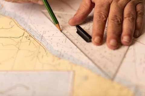 Eine Seekarte ist eine Karte, die die Gebiete für die Schifffahrt die Seew.. Stock Photos