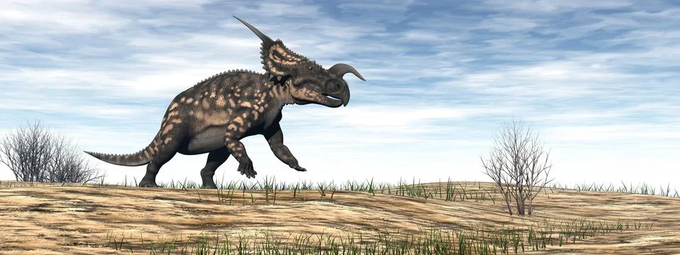 Einiosaurus dinosaur in the desert - 3D render Illustrazione stock