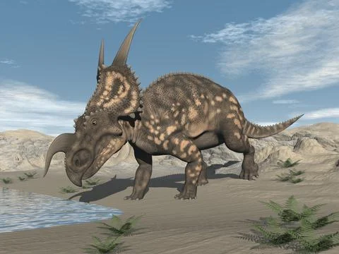 Einiosaurus dinosaur in the desert - 3D render Stock Illustration