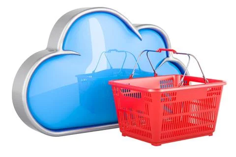 Einkaufskorb mit Cloud Computing, 3D-Rendering Shopping basket with cloud ... Stock Photos