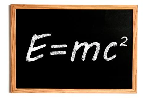 Einstein Energy Formula E=mc2 Text on Chalkboard with Wooden Frame on White Stock Illustration