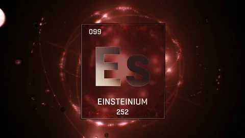 Einsteinium as Element 99 of the Periodic Table 3D illustration on red 스톡 동영상 120550026