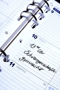Eintrag im Kalender, Schwangerschaftsgymnastik entry in calendar, Schwange... Stock Photos