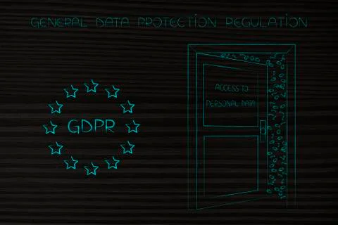 Eiurope icon with GDPR text next to open door with access to personal data Stock Illustration