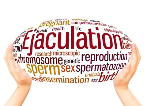 Ejaculation word cloud hand sphere concept Stock Illustration