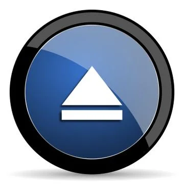 Eject blue circle glossy web icon on white background, round button for inter Stock Illustration
