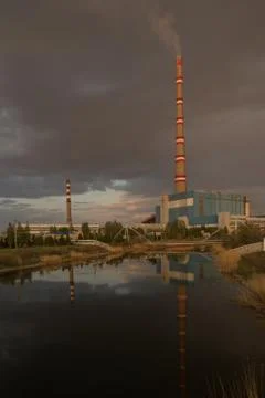Ekibastuz GRES-2, the Queen of Pipes, 420 meters high, is listed in the Guinn Stock Photos