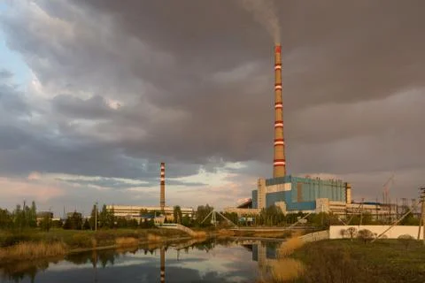 Ekibastuz GRES-2, the Queen of Pipes, 420 meters high, is listed in the Guinn Stock Photos