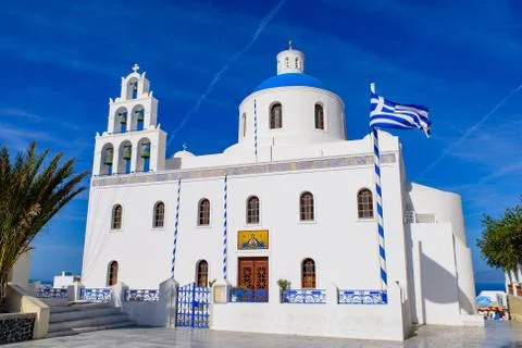 Ekklisia Agios Onoufrios church in Oia, Santorini, Greece Stock Photos