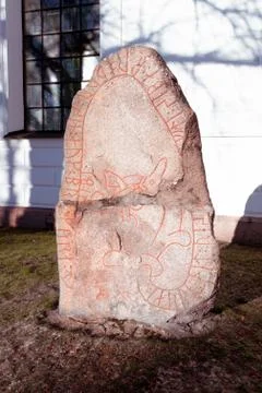Eksjo church Runestone in front of the chuch Stock Photos