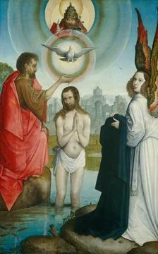 El bautismo de Cristo, por Juan de Flandes Painting; oil on panel; painted... Stock Photos