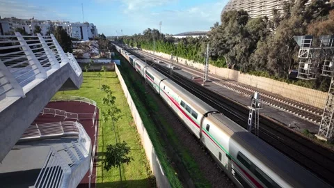 El Boraq High-Speed Train Passing Near  Stadium Rabat December 22,2025 Stock Footage 324891083