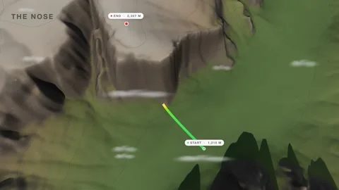 El capitan the nose 3d terrain route map seamless loop Stock Footage 341852896