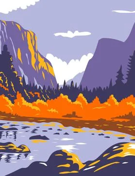 El Capitan or El Cap during fall in Yosemite National Park Sierra Nevada of C 스톡 일러스트
