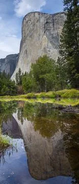 El Capitan with Reflection in the Merced River in Yosemite National Park Stock Photos