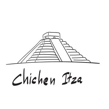 El Castillo of Chichen Itza mayan pyramid in Yucatan illustration vector Stock Illustration