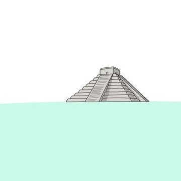 El Castillo or The Kukulkan Temple of Chichen Itza, mayan pyramid in Yucatan, Stock Illustration