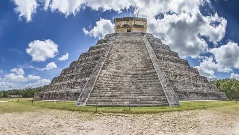 El Castillo Pyramid at Chichen Itza Front View Stock Photos