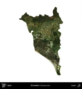 El Condado, Spain, isolated on white. Sentinel-2 Mosaic. January 2020 Stock Illustration