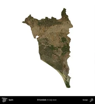 El Condado, Spain, isolated on white. Sentinel-2 Mosaic. July 2020 Stock Illustration
