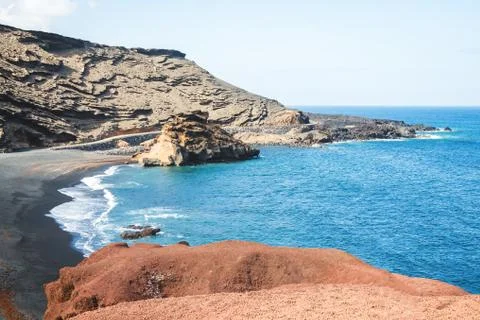 El Golfo volcanic coast on the island of Lanzarote Stock Photos