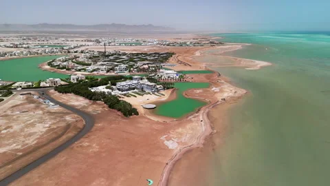 El Gouna, Egypt: Aerial view of exclusive Red Sea tourist resort near Hurghada Vidéo 297747555