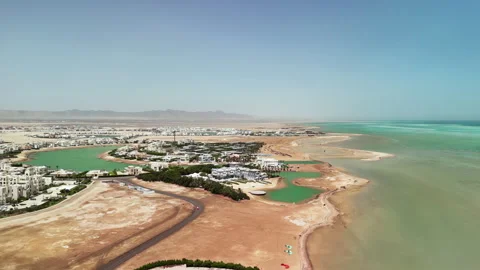 El Gouna, Egypt: Aerial view of exclusive Red Sea tourist resort near Hurghada Vidéo 297751853