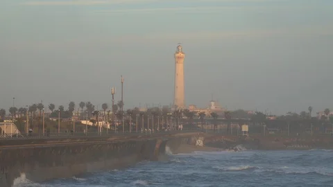El Hank Lighthouse (Phare El Hank), Casablanca, Morocco Video stock 126012675