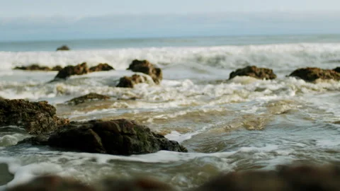 El Matador Beach Tide Going Out 4K 48FPS SLO-MO Stock Footage 196355002
