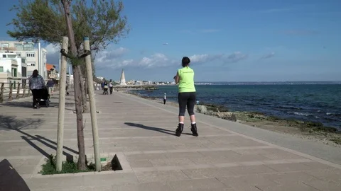 El Molinar Beach Promenade Stock Footage 90008036