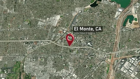 El Monte City Map Zoom (CA, USA) from Space to Earth Stock Footage 295392047