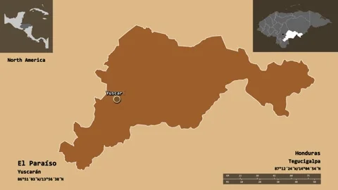 El Paraíso location. Honduras. Solid patterned map Stock Footage 135356856