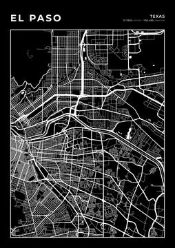 El Paso Map Wall Art Frame, Cartography Map Print, City Layout Map Stock-Illustration
