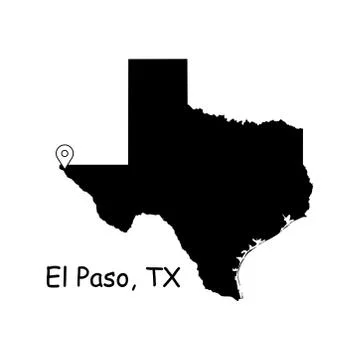 El Paso on Texas State Map with Location Pin on El Paso City Stock Illustration