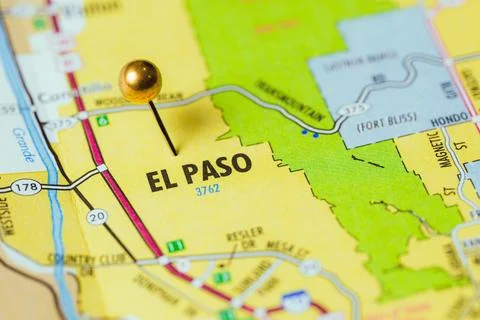 El Paso Texas, USA Map, Location Pin Stock Photos